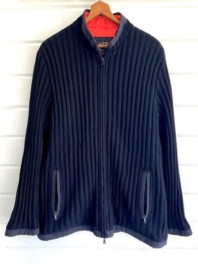 PAUL & SHARK Navy Wool Blend Zip Jacket with Safety Graphics Lining - 3X